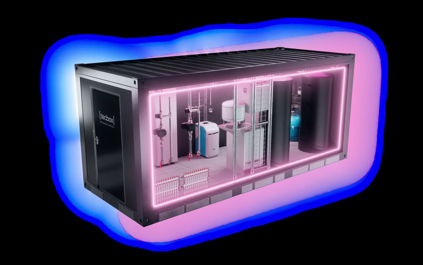 Eine [tecbox], innen leuchtet die verbaute Technik